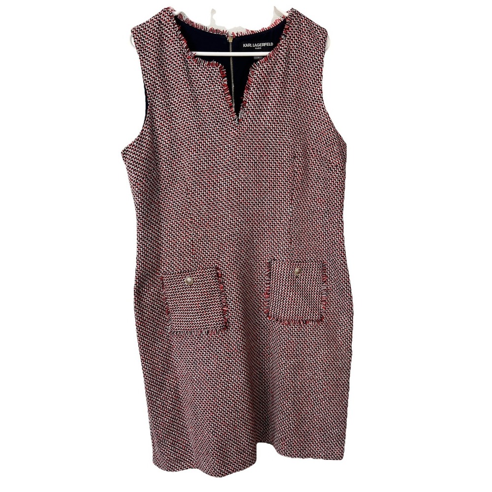 KARL LAGERFELD Paris Tweed Pocket Dress Size 14‎ (Color Tomato multi)